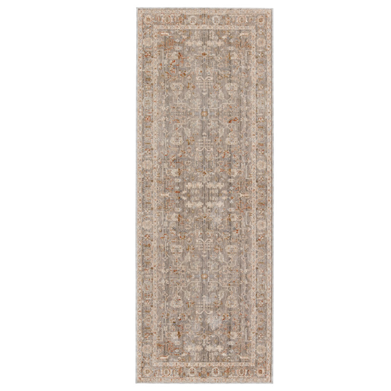 Oriental Gray Area Rug, Runner  3' x 8'