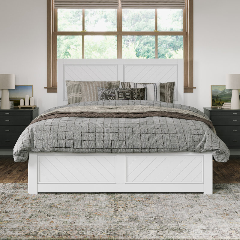 Jeinny Solid Wood Platform Bed with Matching Footboard & Trundle, Queen, White