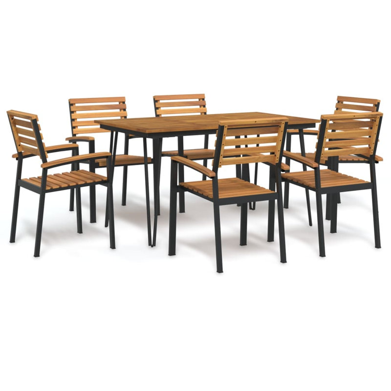6 - Person Acacia Rectangular Solid Wood Patio Dining Set, 75 cm H x 140 cm W x 80 cm D