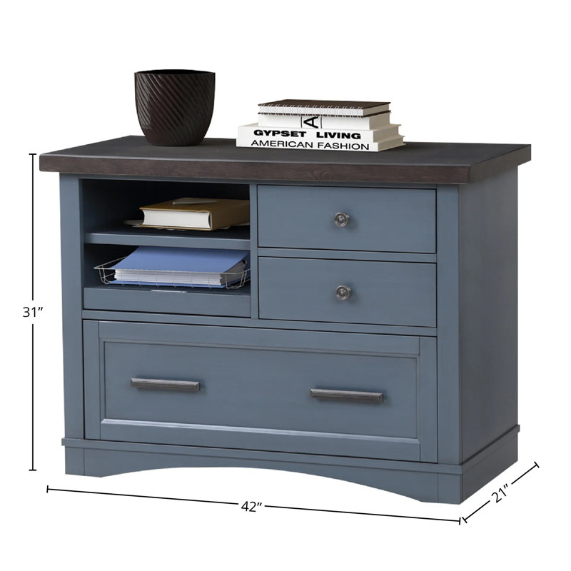 Bankhead 42'' Wide 3 -Drawer File Cabinet, Sable Top/Denim Base