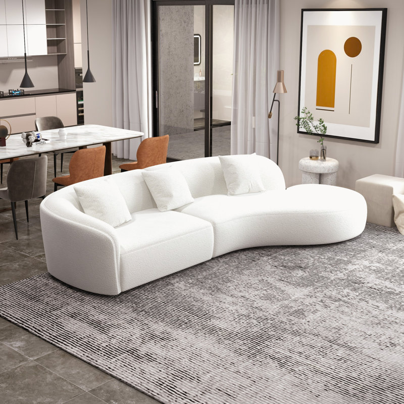 Canapé modulaire courbé en tissu de style moderne de style japonais Anondi de 126 po, Cream Boucle