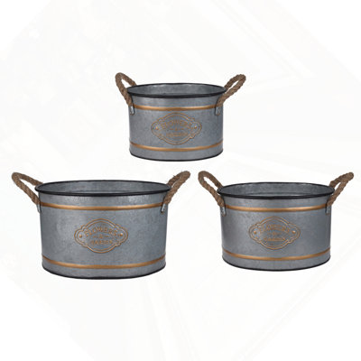 Set Of 3 Huxley Metal Decorative Pots