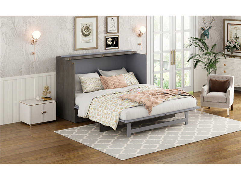 Murphy Bed With Large Drawers, Gray, Queen