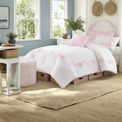 Ensemble de literie rose pour lit simple/simple XL, ensemble de chambre à coucher 4 pièces en microfibre avec nœud floral
