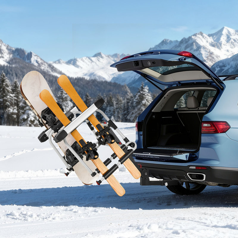 Porte-skis et planches à neige avec attelage, s'adapte à un récepteur de 2 pouces, transporte jusqu'à 6 paires de skis ou 4 planches à neige, support pour voiture avec verrou à clé, sangle de sécurité, accès inclinable, rembourrage en caoutchouc