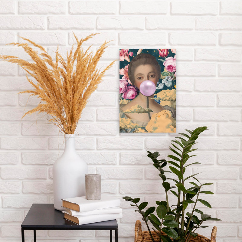 Affiche murale fleurie surréaliste avec motif de gomme à mâcher, portrait classique, onirique et élégant de fleurs