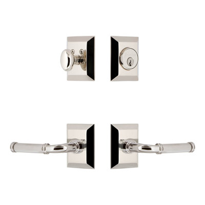 Fifth Avenue Square Rosette Complete Entry Set with Single Cylinder Deadbolt and Soleil Lever
