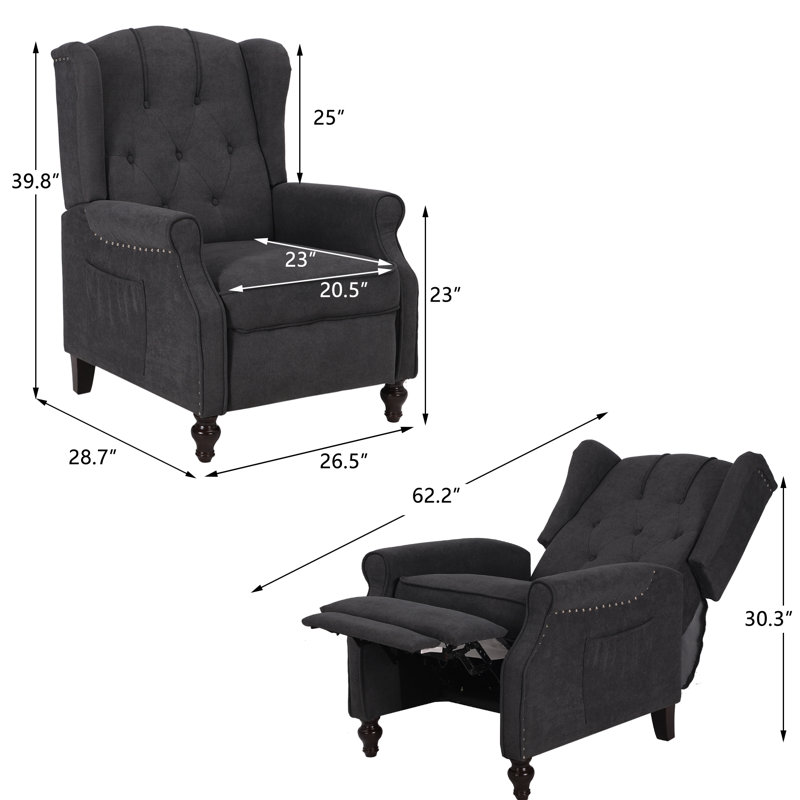 Accent Wingback Recliner Chair with Massage and Heat, Dark Gray Linen Blend