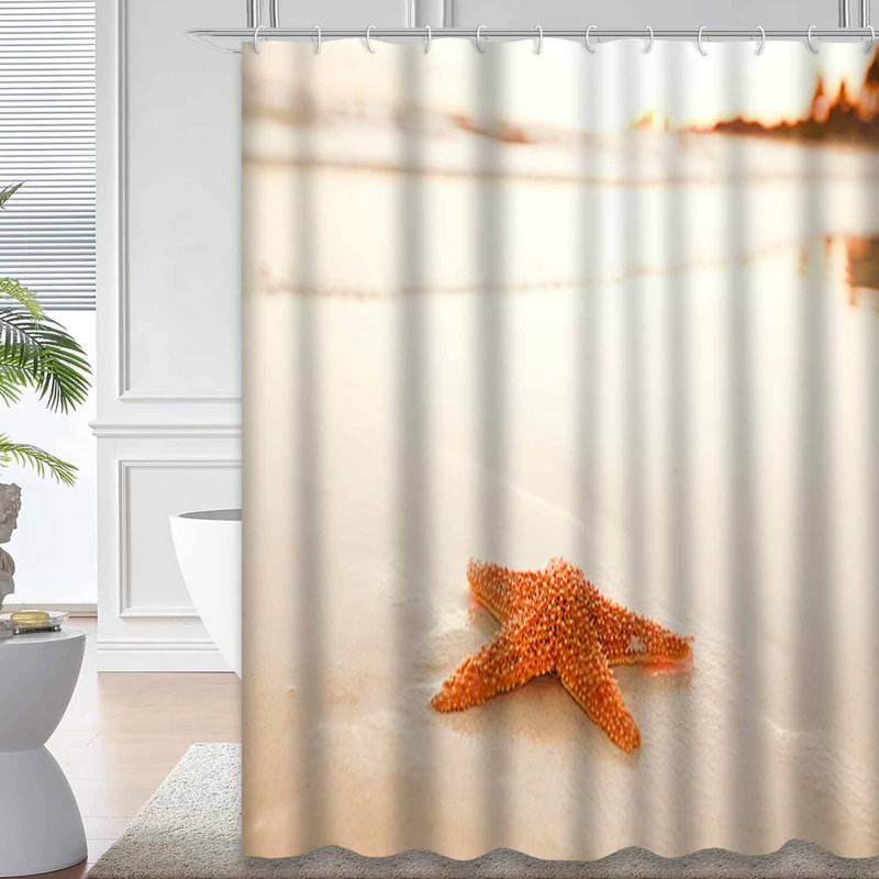 Rideau de douche Beach Starfish Seashell Sunrise Seascape avec 12 crochets, L 72 po x l 84 po