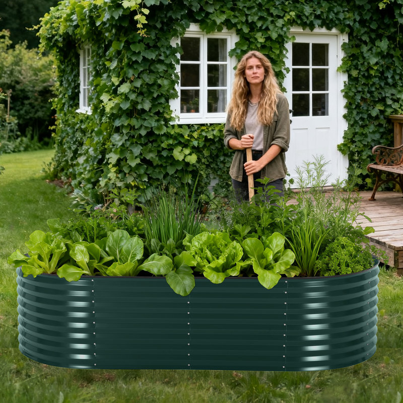 Metal Raised Garden Bed, 60cm H x 240cm W x 120cm D, Green