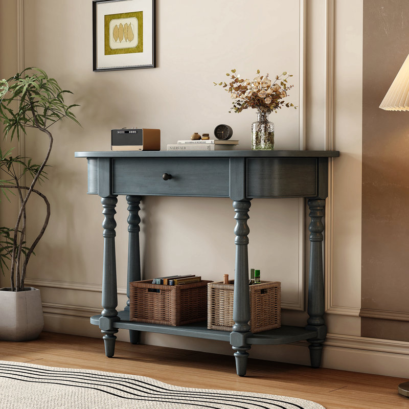 Retro Corner-curved Console Table, Navy