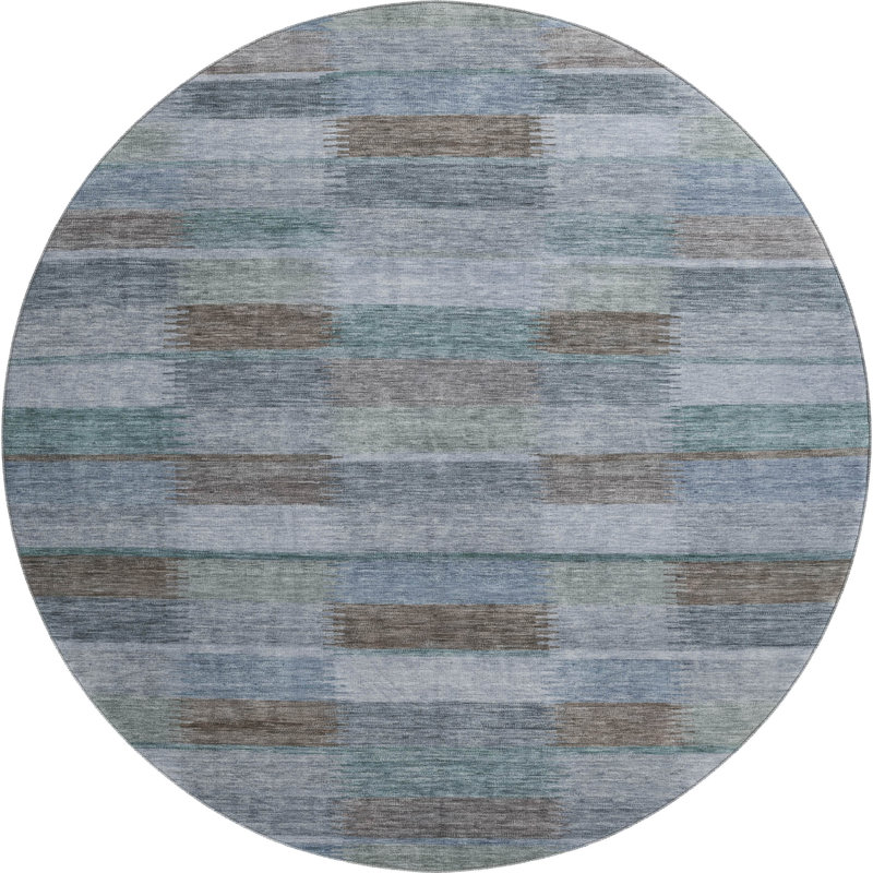 Premium Machine Washable Brennon AMF1628 Stripes Rug, Round 8'