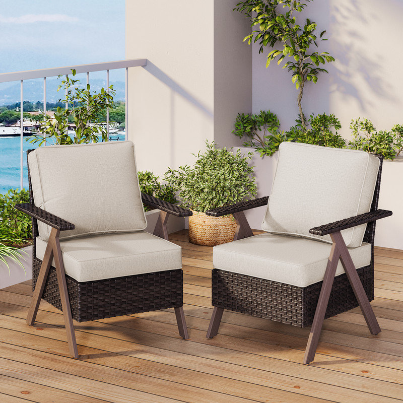 Polyethylene (PE) Wicker Outdoor Patio Sofa with Cushions, Beige