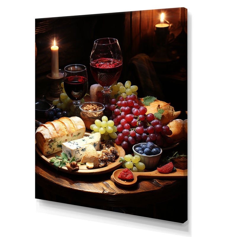 Élégante planche de charcuterie avec vin - art mural vin, Toile tendue, H 20 po x l 12 po x P 1 po