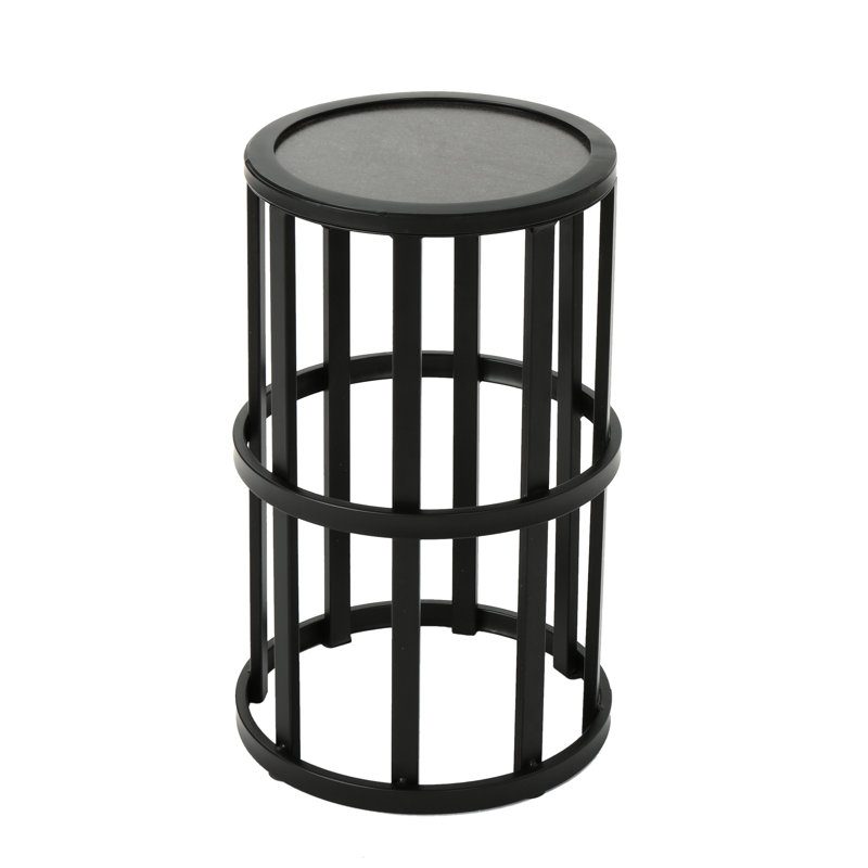 Ceramic Tile Side Table In Grey With Iron Frame, Stylish For Patio And Frame Table, Functional