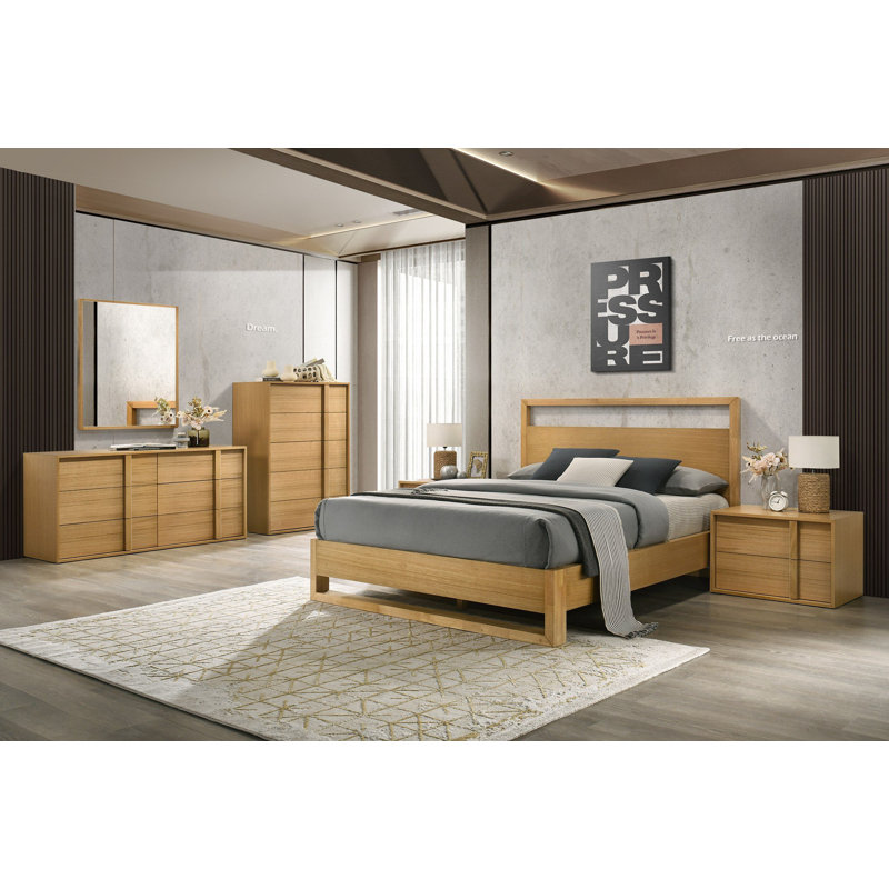 Ensemble de chambre à coucher 5 pièces Alvarez, Très grand, Oak