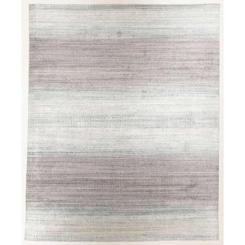 Tapis blanc / lilas tissé à la main Modern, Rectangle 8 pi x 10 pi