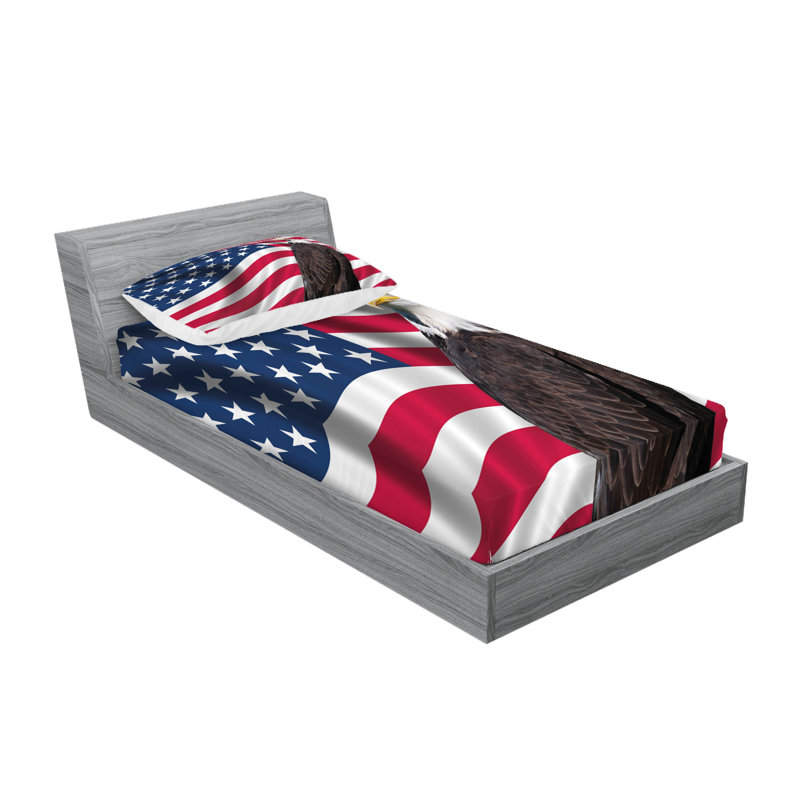 Multicolore drap-housse et taies décoratives Ambesonne Eagle, Ensemble de draps pour lit simple + 3 pièces supp