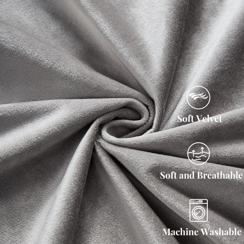 Velvet Blackout Thermal Curtain Panel –  Room-Darkening Grommet Solid Color Drapes for Living Room Bedroom (Set of 2), Gray
