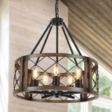 5 - Light 19.8" White Dimmable Drum Chandelier