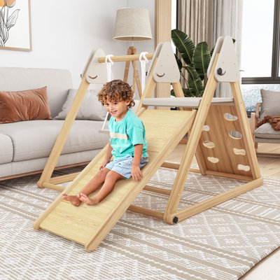 Triangle Climbing Frame, Wooden Climber with Swing