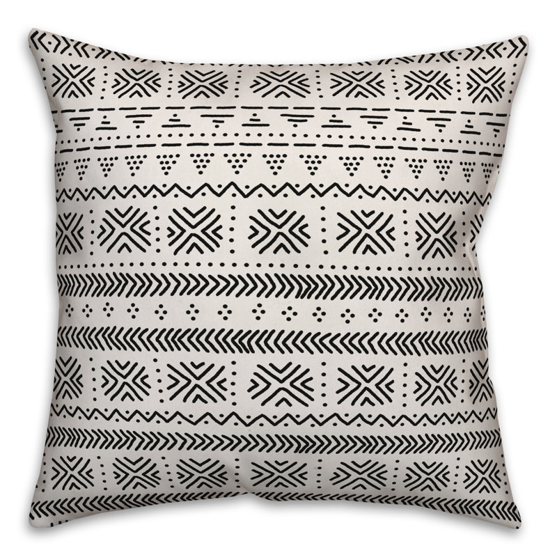 Throw Pillow, 16" x 16", White/Black Geometric 3