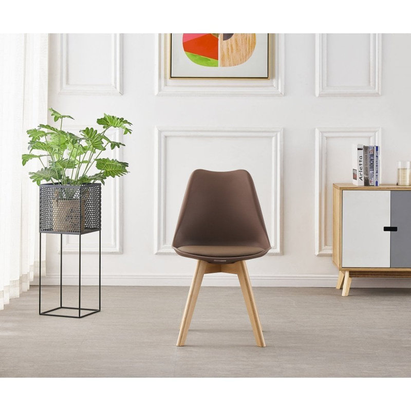 Thomasin Modern  Scandinavian Minimalist Dining Chairs with Faux Leather Cushions and Solid Wood Legs - Side Chair for Dining Room Kitchen Office