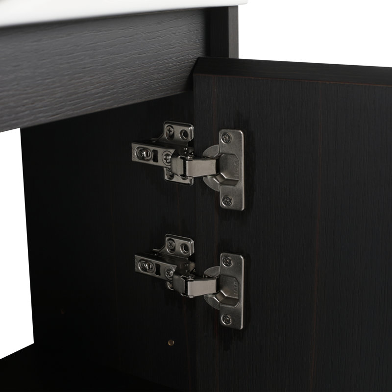 Meuble-lavabo autoportant de 30 po avec lavabo en céramique blanche et porte à fermeture en douceur, Dark Oak