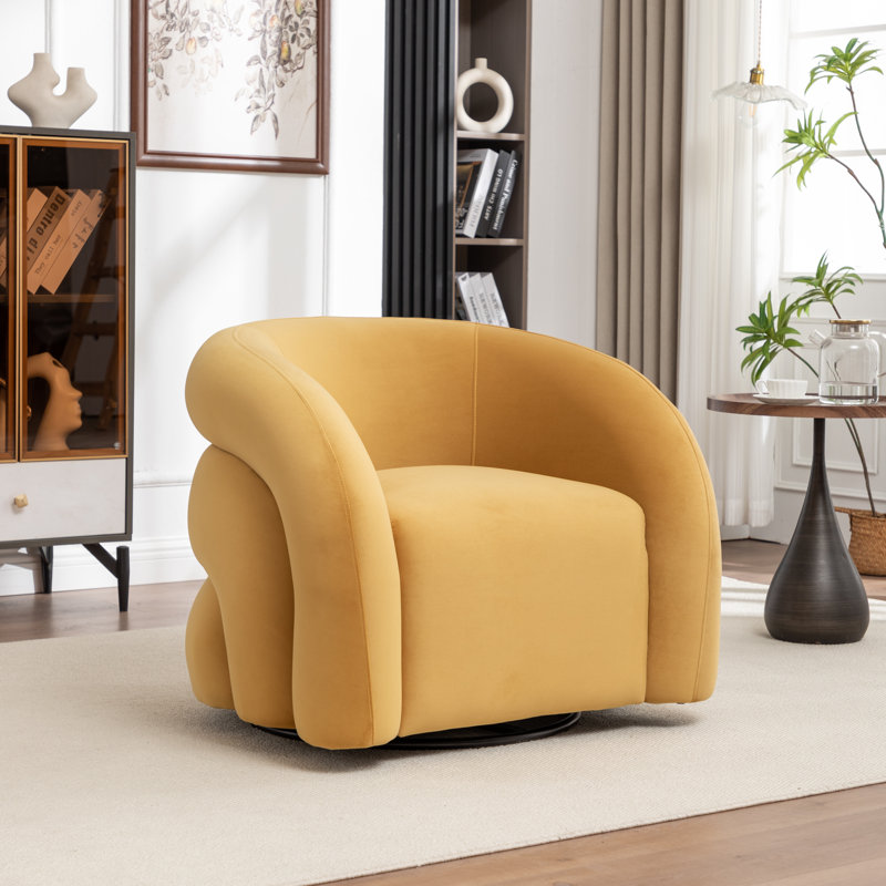 Fauteuil demi-tonneau rembourré et pivotant, Jaune