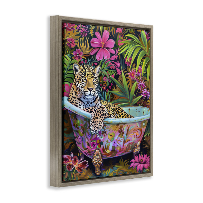  Toile tropicale tropicale léopard sur toile par LSR Design Studio, H 21 po x l 17 po, Cadre flottant orme Montalcino