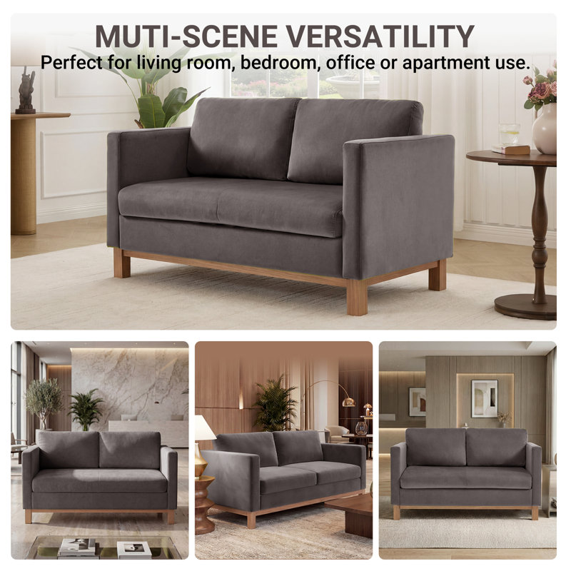 59.8 W Upholstered Modern Farmhouse Square Arm Loveseat, Gray Velvet