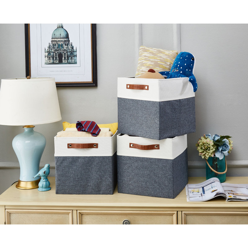 Ensemble de bacs en tissu robuste, Gris ardoise / blanc, H 11 po x l 11 po x P 11 po