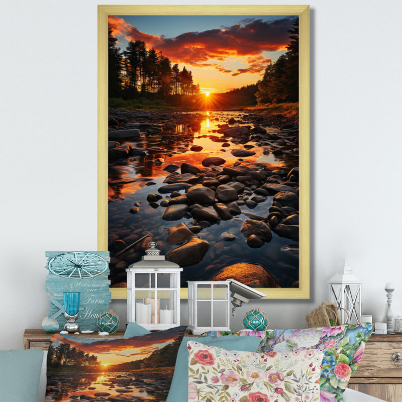 «Kentucky Landscape River - Kentucky», reproduction sur toile, Encadrement doré, H 32 po x l 16 po x P 1 po