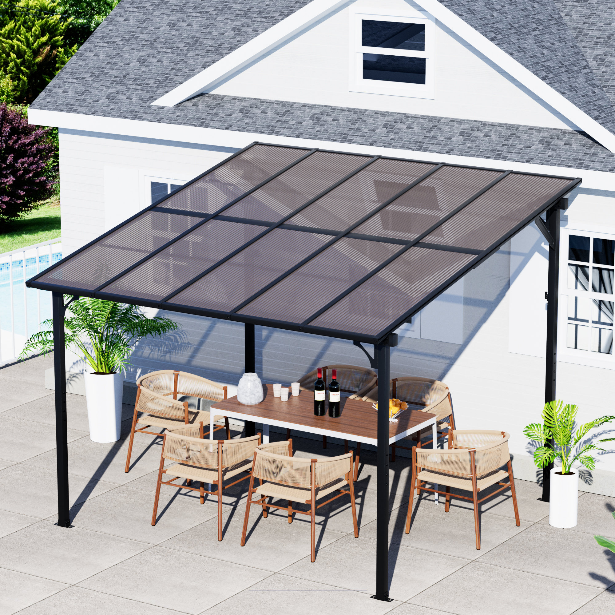 GDPFN 10' X 10' Gazebo, Wall Mounted Lean To Pergola, Outdoor Hardtop