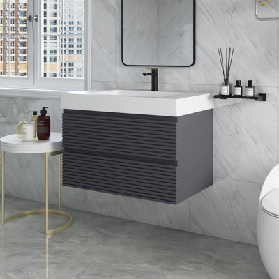 30 po X P 20 po P x 23 po Meuble-lavabo mural simple H gris avec plateau en acrylique blanc