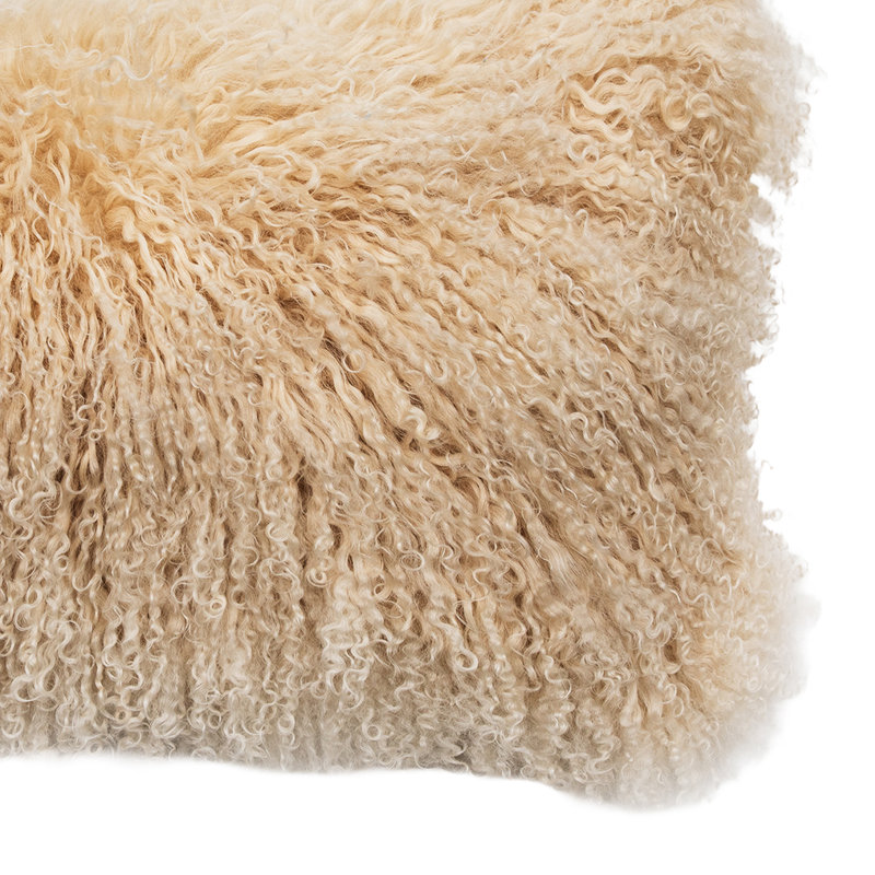 Coussin en fourrure bouclée Curla, Crème, H 12 po x l 20 po