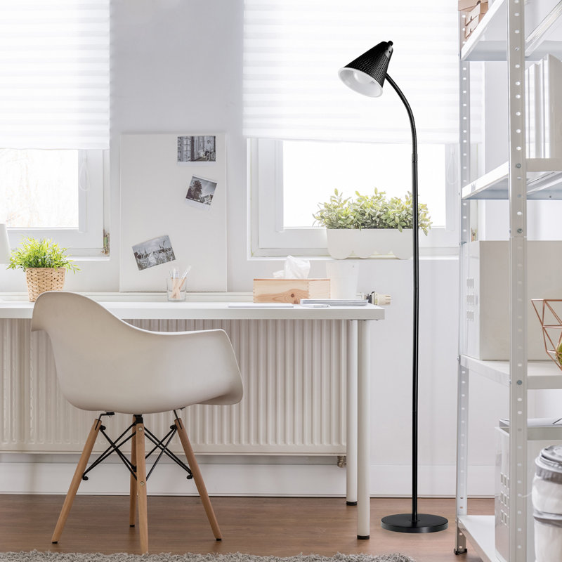 Sleek Arc 59" Matte Black LED Floor Lamp with Adjustable Gooseneck