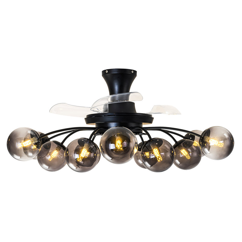 Ventilateur de plafond 12 lumières avec télécommande, Noir/gris