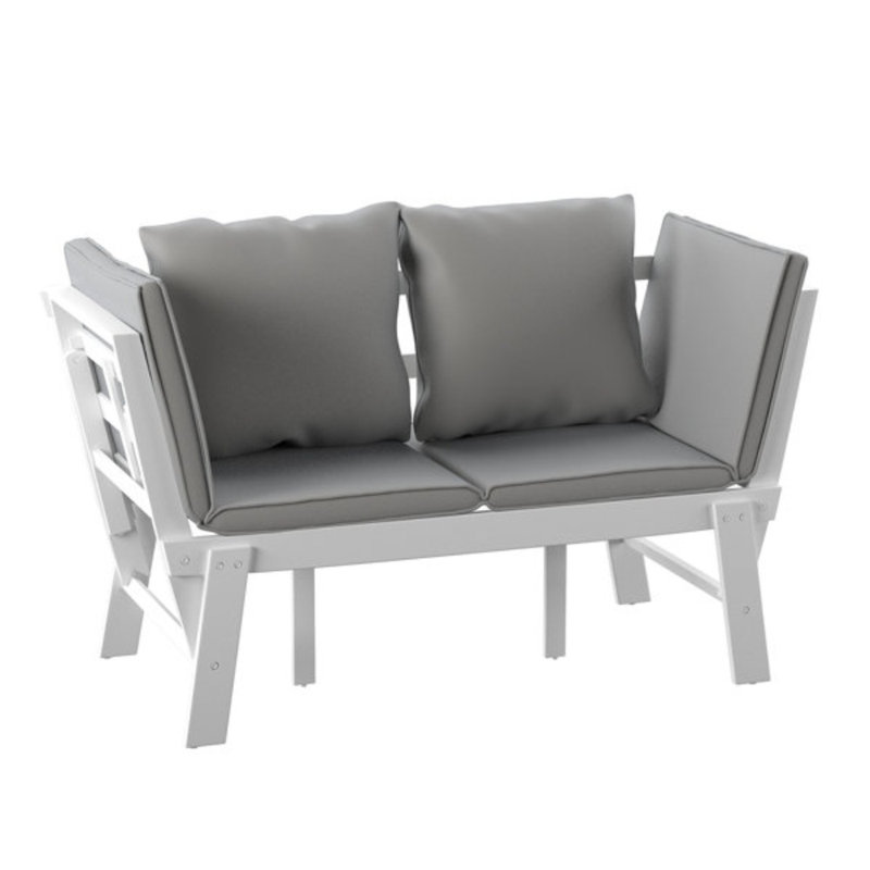 Chaise longue d'extérieur convertible avec coussin, Structure blanche / coussins gris