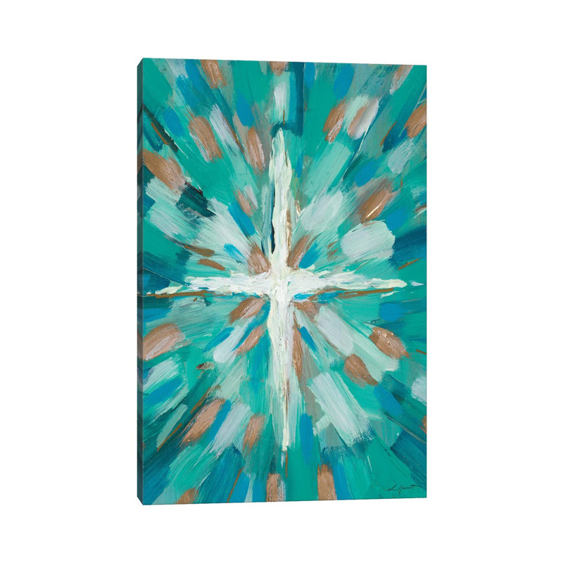 «Teal Glory» par L. Hewitt - peinture sur toile tendue, H 60 po x l 40po x P 1,5 po