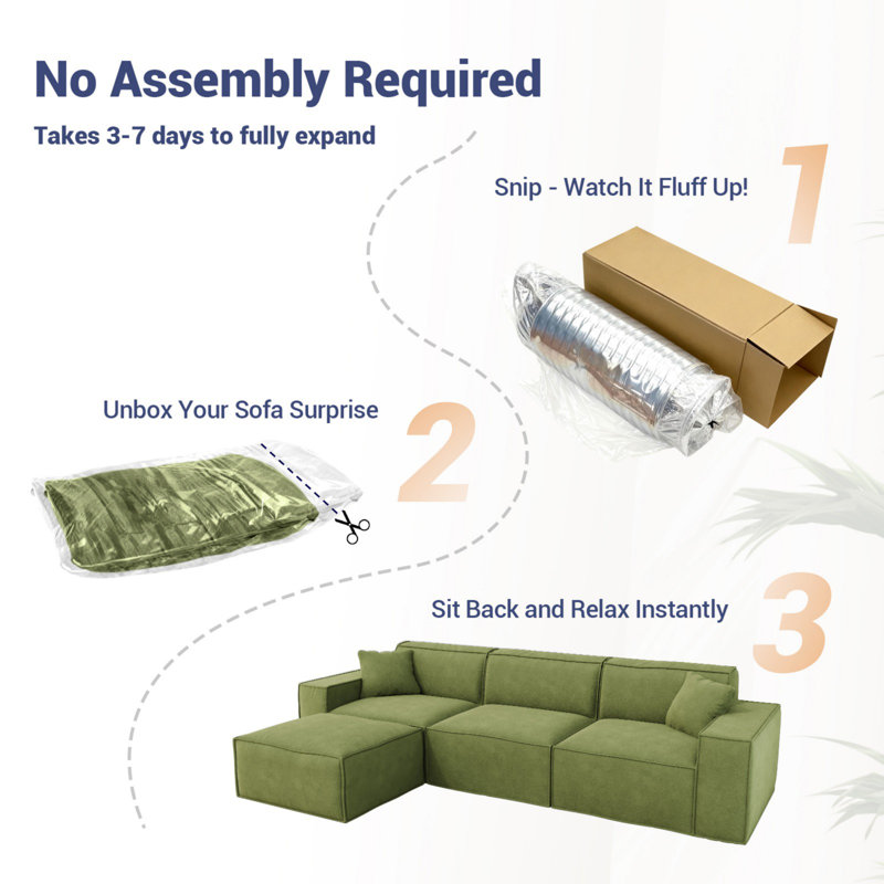 Cloud Sofa 3-Seat Modular Sofa Minimalist L shaped Couch Boneless Sofa Comfy Upholstered Modular Sectional Couches for Cozy Living Room Office