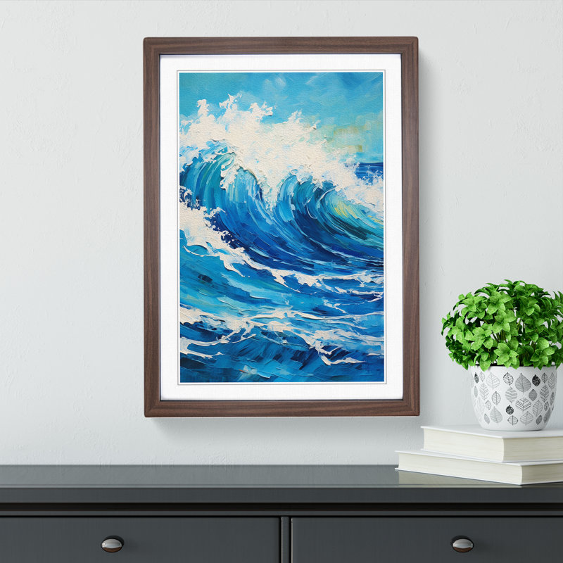 Ocean Expressionism - Single Picture Frame Print on Wood, Walnut Framed, 34cm H x 25cm W x 2cm D
