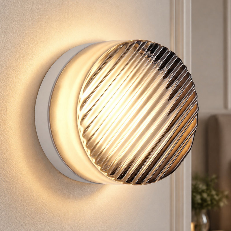Applique murale moderne à DEL avec abat-jour en verre transparent, Grey - Ribbed