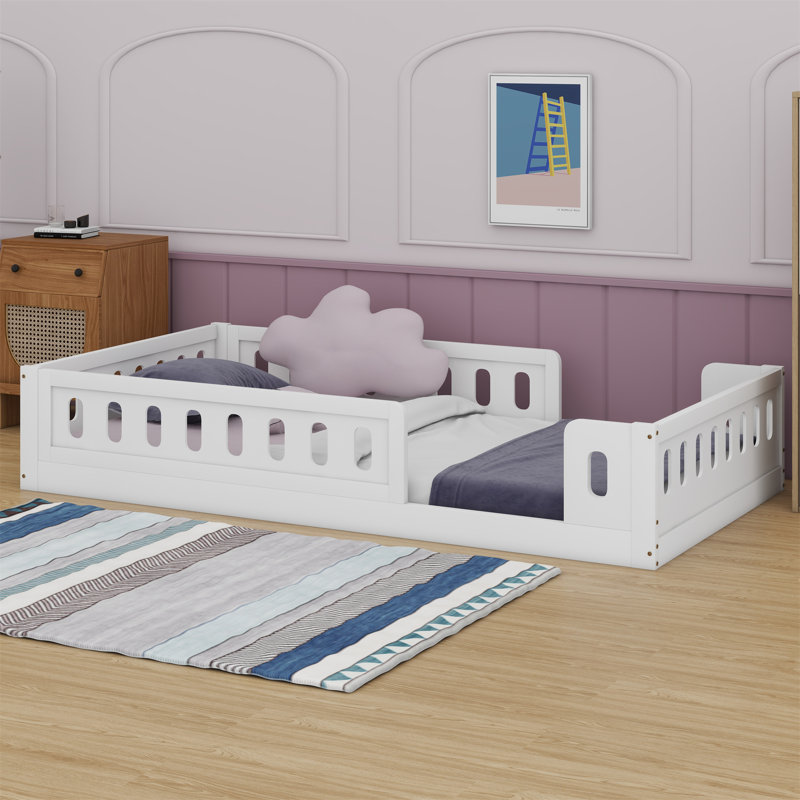 Platform Bed With Guardrail, White