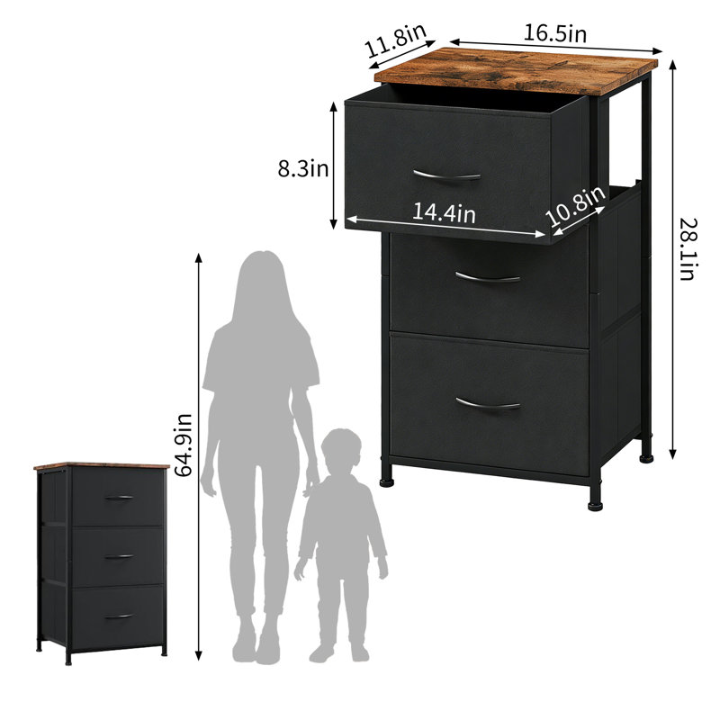 40cm W 3 - Drawer Chest of Drawers, Black/Walnut