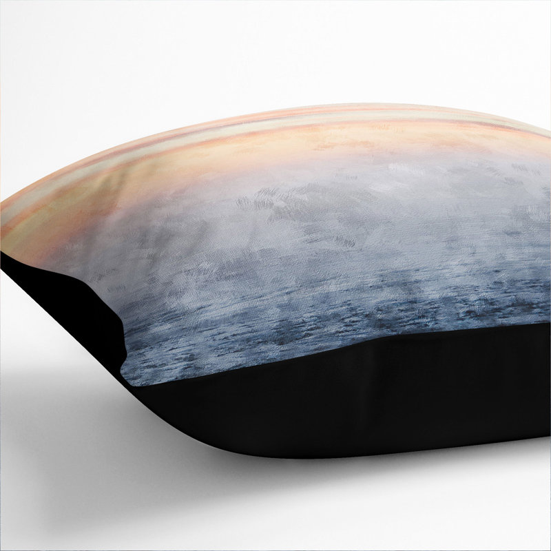 Peach Landscape Painting Square Throw Cushion, Black, 40cm H x 40cm W x 15cm D