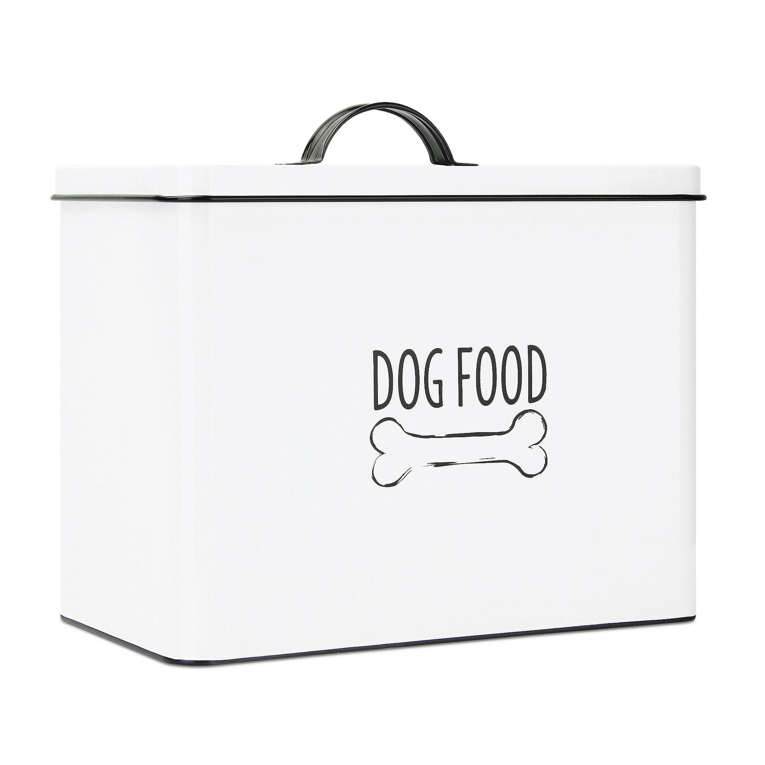 Outshine Co Outshine White Farmhouse Dog Food Bin - Can Be Personalized, Airtight Dog Food Storage Container With Lid, Powder Coated Carbon Steel, Cute Pet Food And Treat Canister