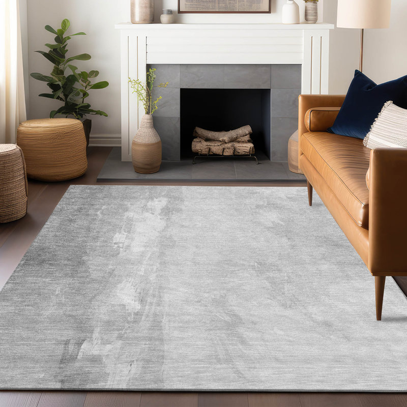 Machine Washable Indoor/Outdoor Xhevrie Gray Rug, Rectangle 9' x 12'