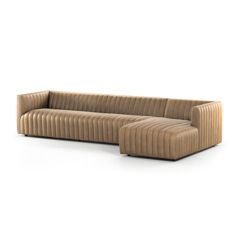 Augustine Chaise Sectional, Palermo Drift Top Grain Leather, Right Hand Facing, 26.5" H x 126" W x 64" D