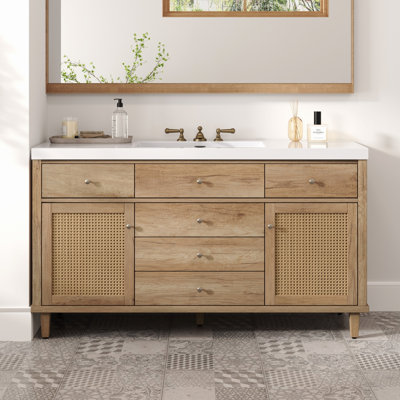 Bathroom Vanity With Sink, Storage Cabinet With Soft Close Drawers And Metal Knobs